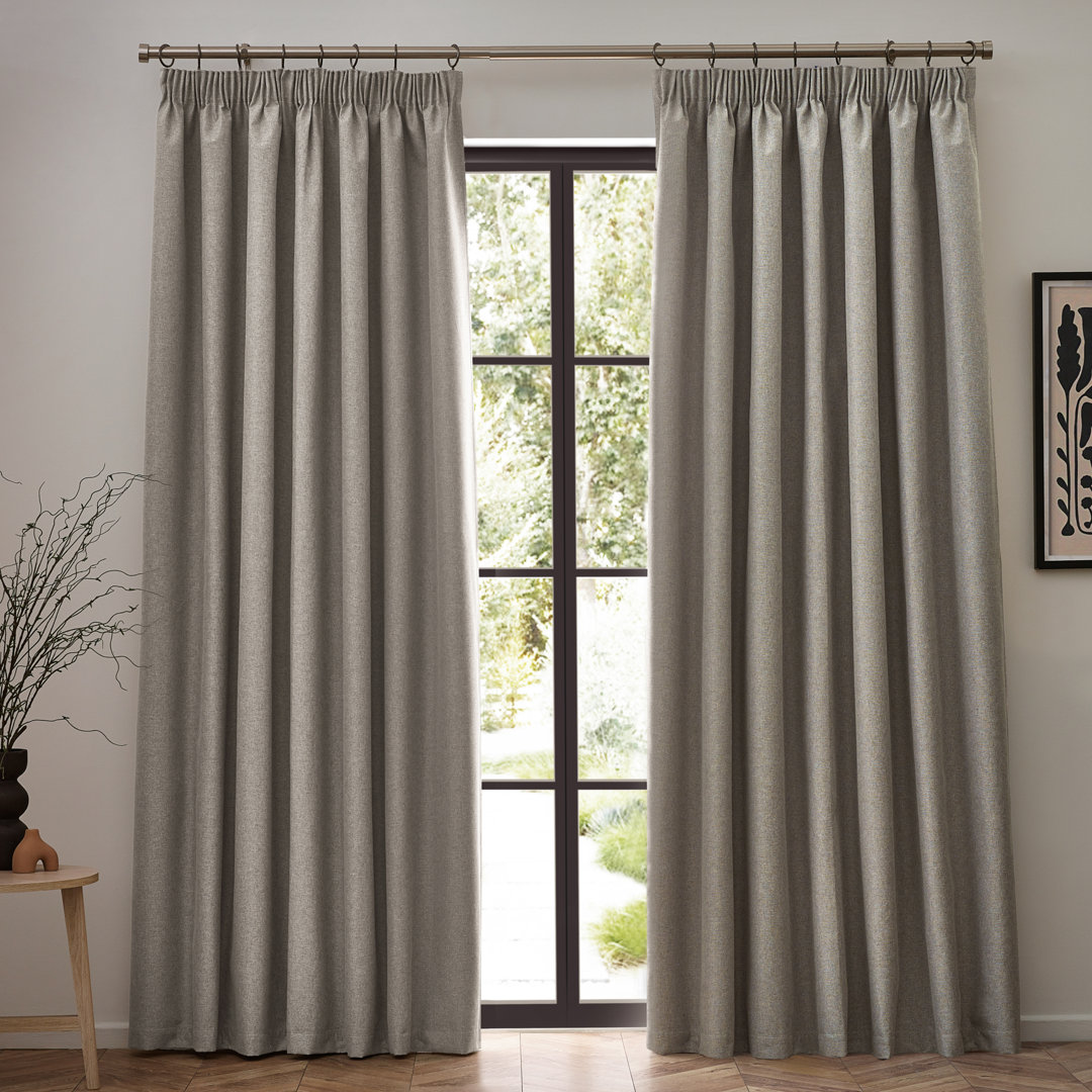furn. Dawn 100% Blackout Pencil Pleat Curtains Linen 168cm x 229cm